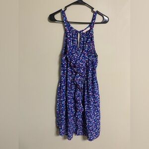 Rebecca Taylor Silk Floral Ruffle Dress Size 10 Resort Slip Mini Sleeveless Blue